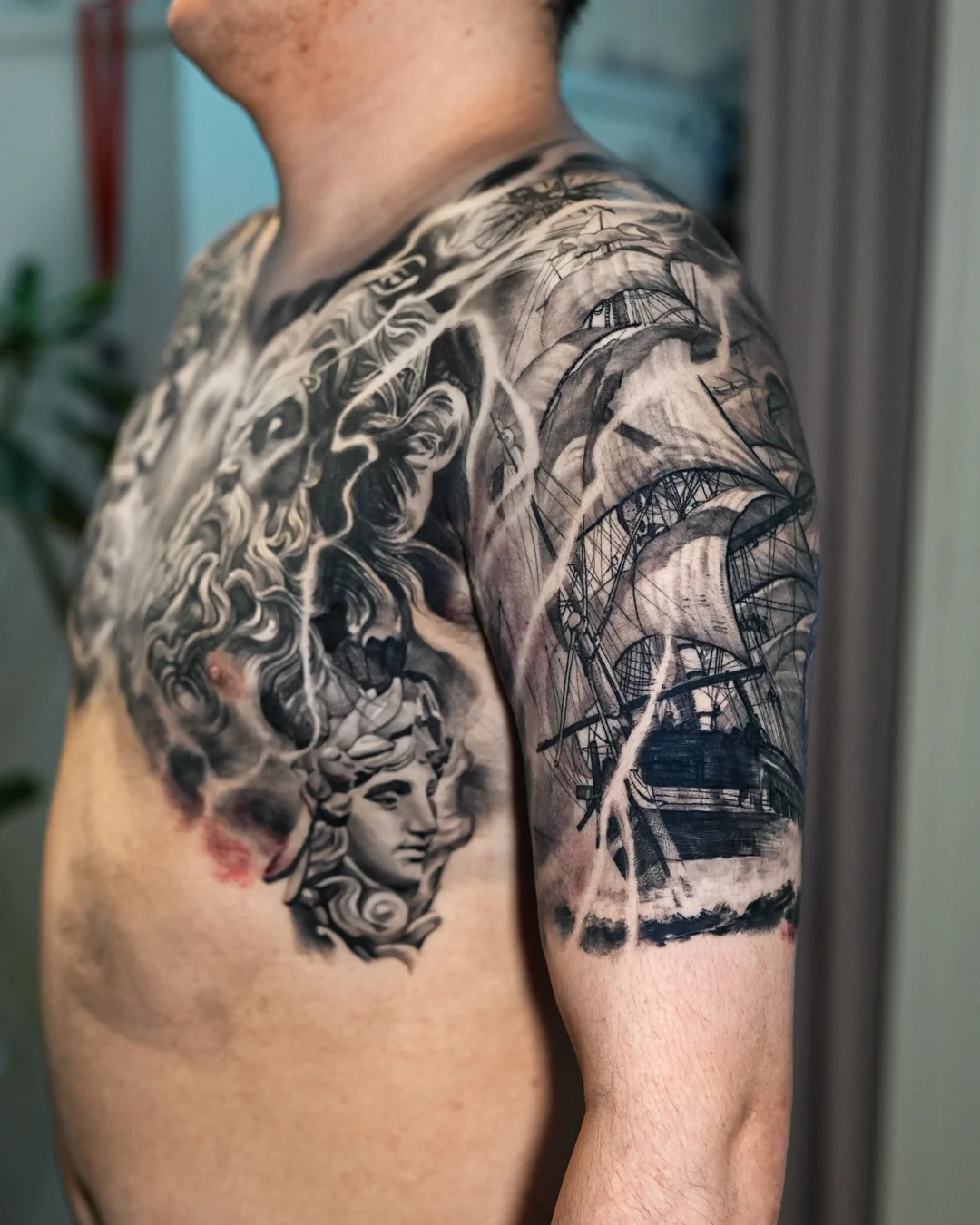 Black and Grey large-scale tattoo composition by SSAB in Seoul