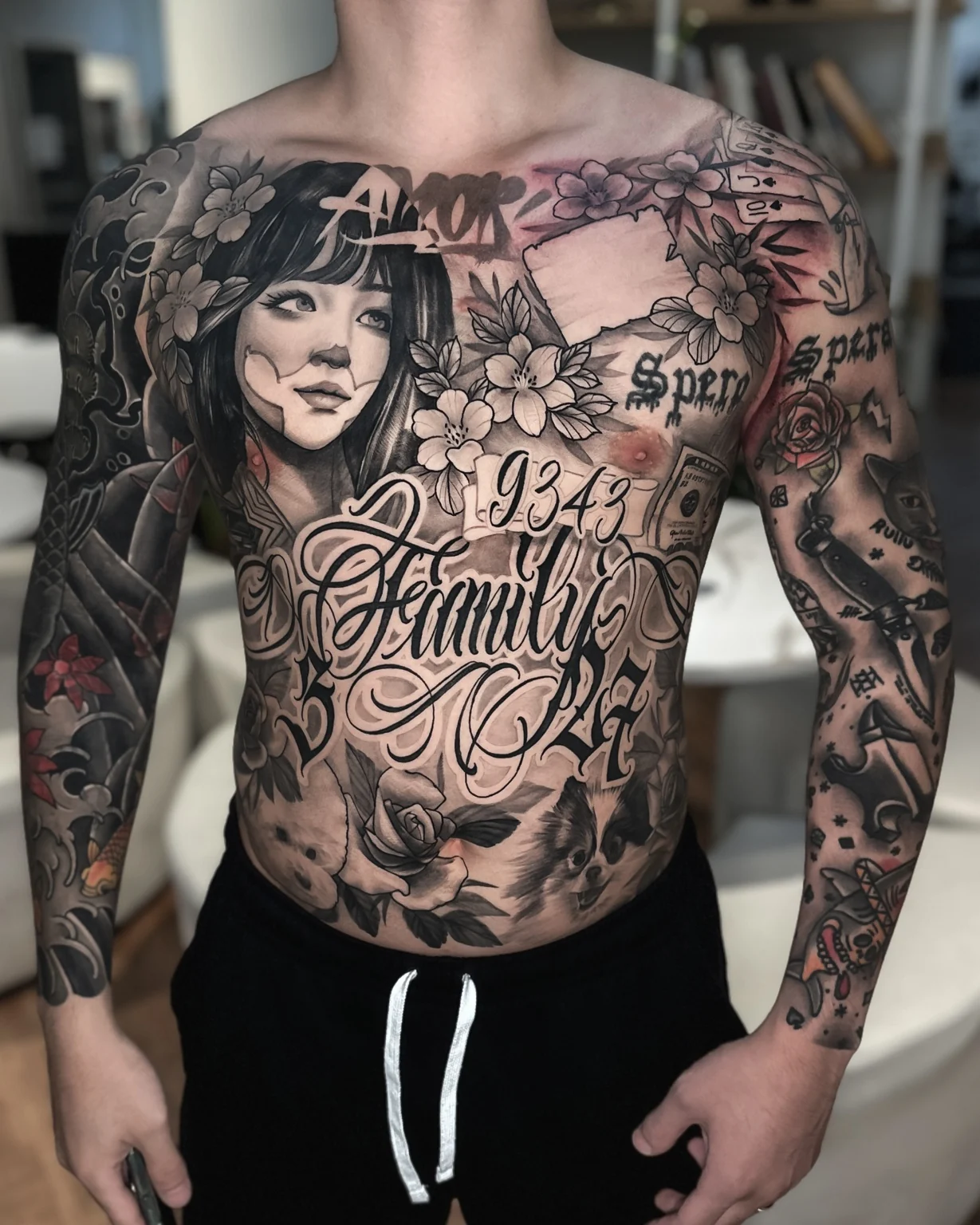 Black and Grey torso tattoo work by SSAB in Seoul