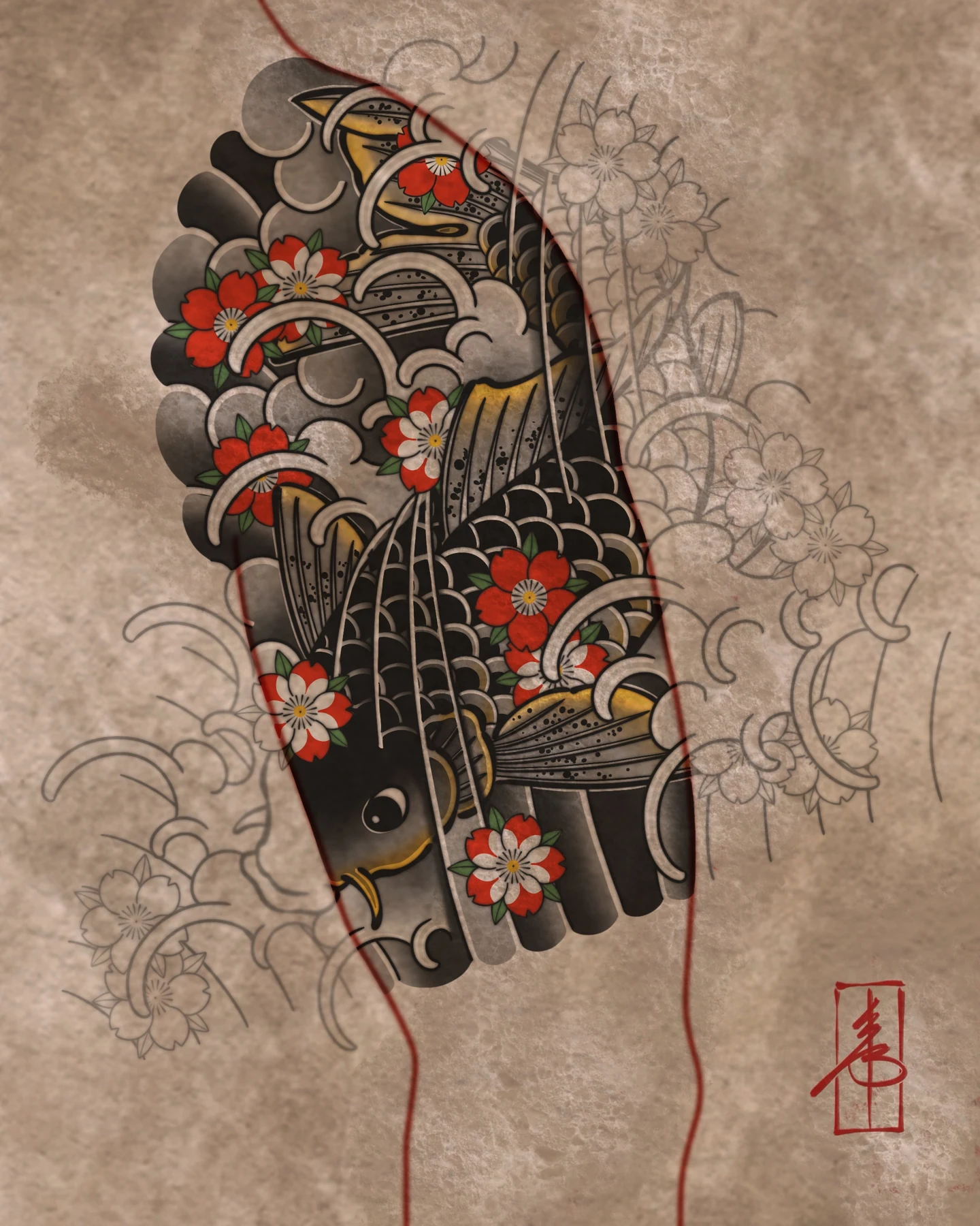 Koi and cherry blossoms — design study by SSAB