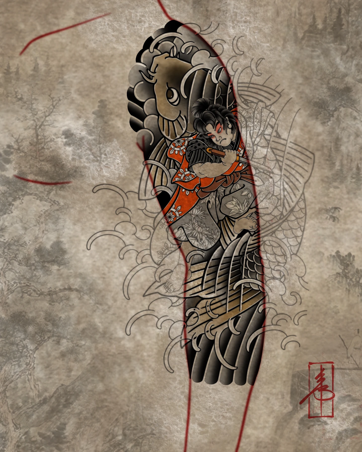 Warrior and skull composition — design study by SSAB