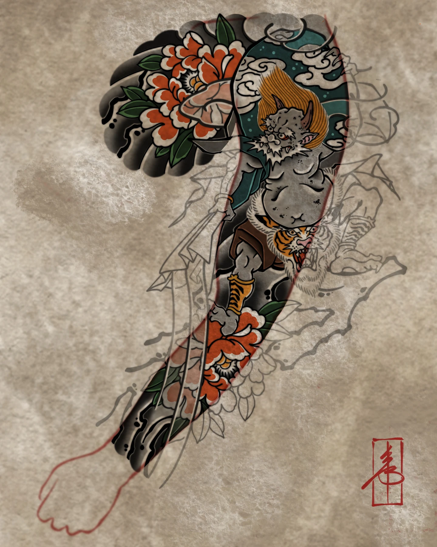 Figure and floral composition — design study by SSAB