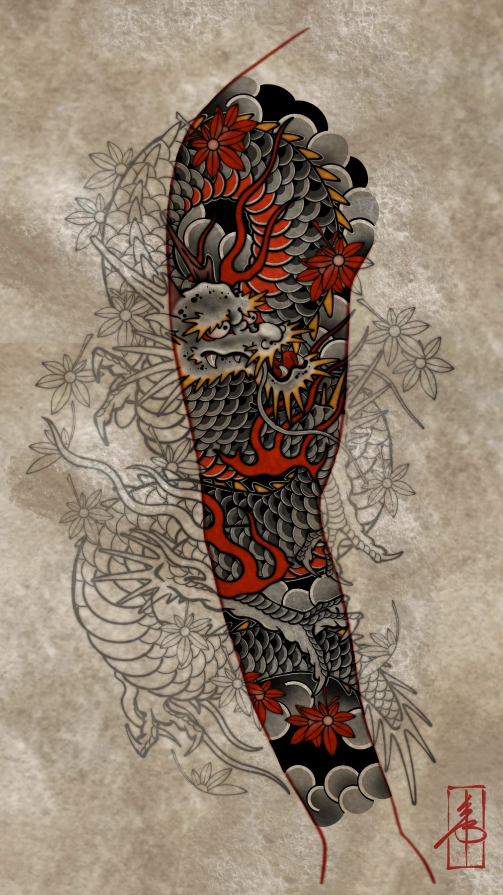 Dragon and red accents — design study by SSAB
