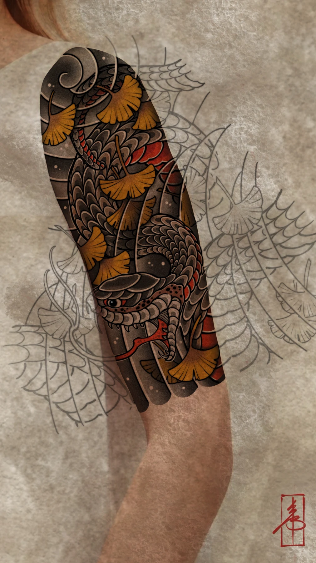 Dragon and sunflowers — placement mockup by SSAB