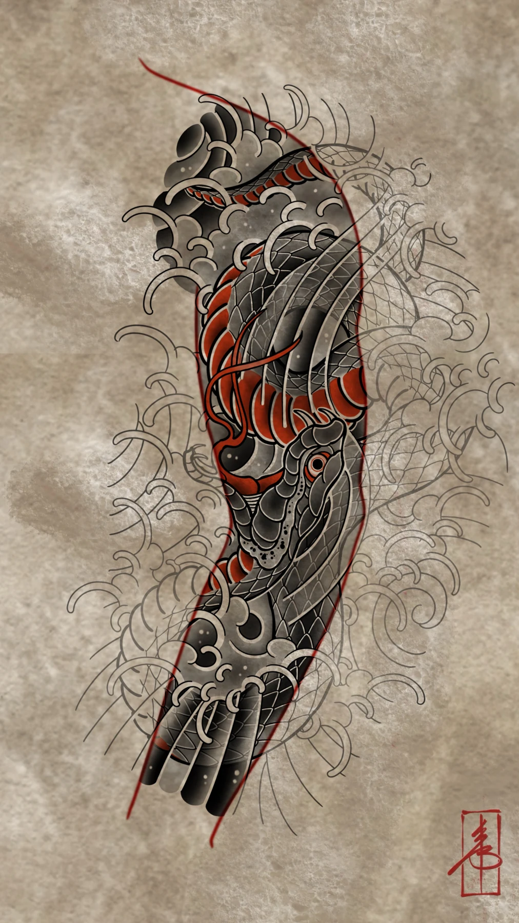 Dragon with red accents — design study by SSAB