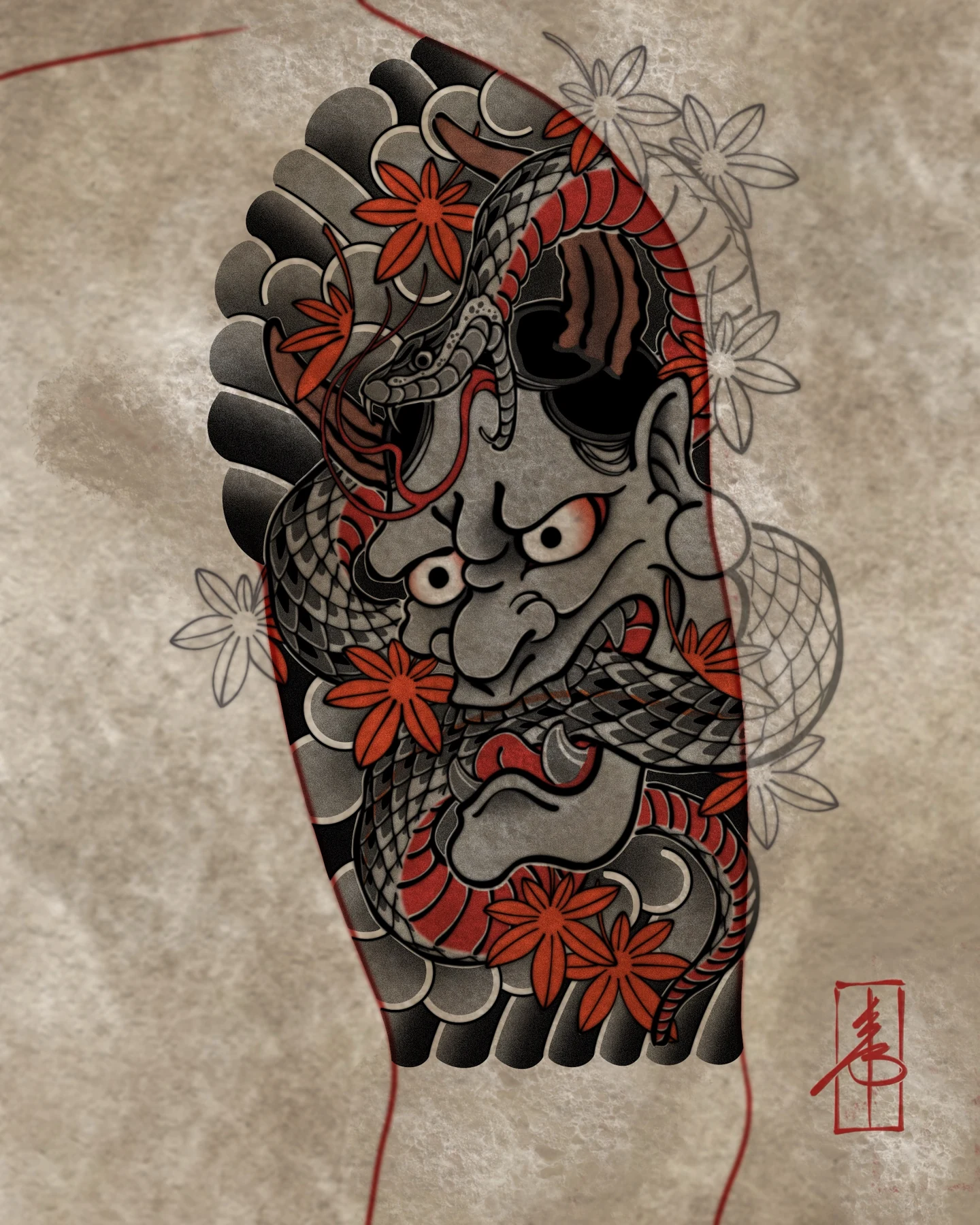 Hannya and coiling snake — design study by SSAB