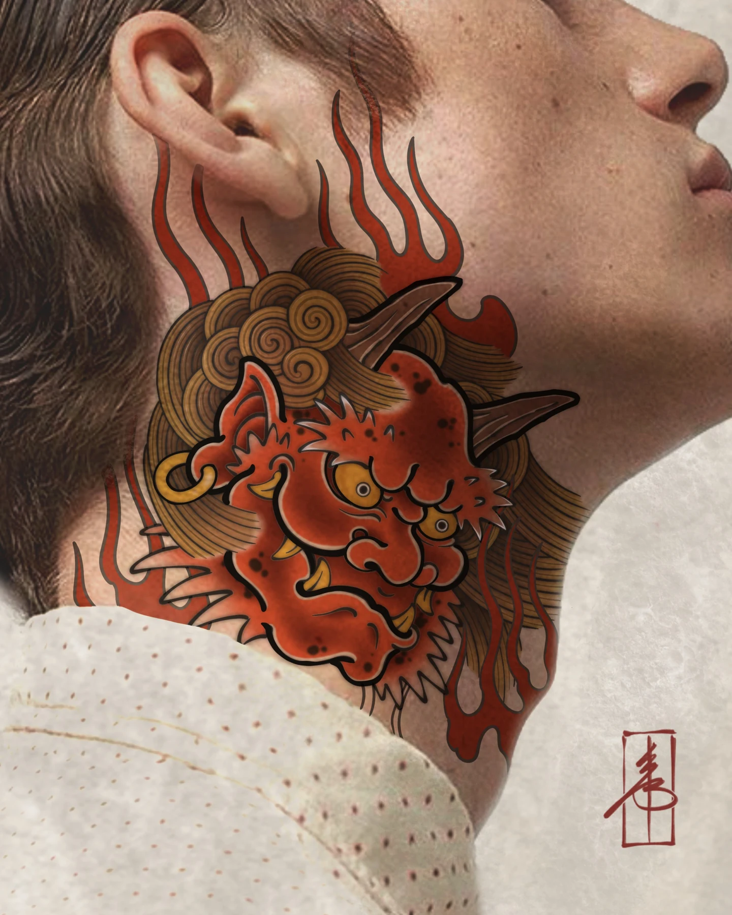 Red mask neck placement — placement mockup by SSAB